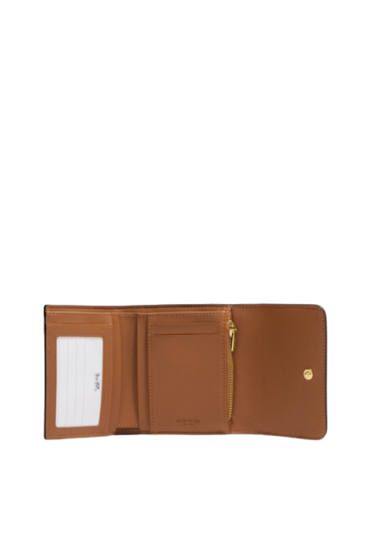 Coach Small CH719 Trifold Wallet In Signature Canvas With Floral Cluster Print In Light Khaki Multi