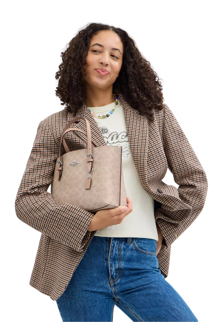 ( PREORDER ) Coach Mollie 25 In Signature Canvas Tote Bag In Silver Sand Taupe CV965