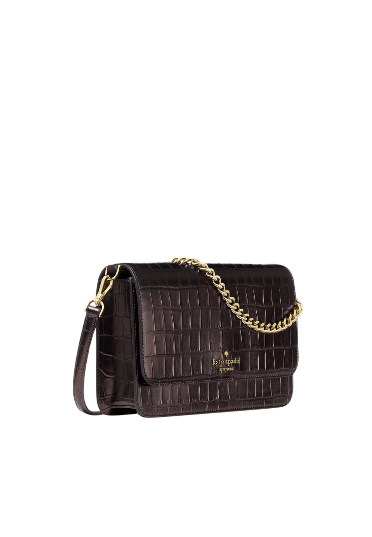 ( PREORDER ) Kate Spade Madison Croc Embossed Willow Medium Convertible Crossbody Bag In Hot Fudge KN236