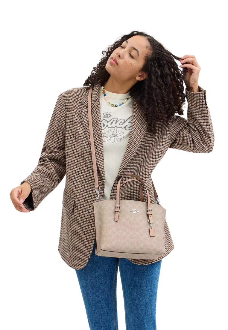 ( PREORDER ) Coach Mollie 25 In Signature Canvas Tote Bag In Silver Sand Taupe CV965