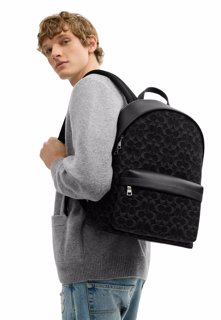 ( PREORDER ) Coach Taylor In Signature Denim Backpack In Silver Black CDC49
