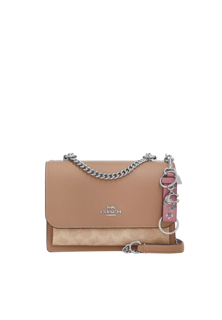 ( PREORDER ) Coach Trigger Snap Bag With Star Print Charm In Novelty Leather Silver CCF03