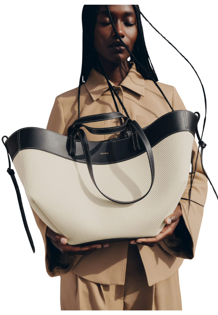 ( PREORDER ) Polene Cyme Shoulder Bag In Black Canvas