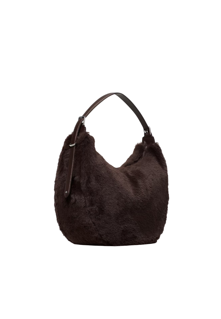 ( PREORDER ) Kate Spade Nova Faux Fur Large Crescent Shoulder Bag In Hot Fudge KM685