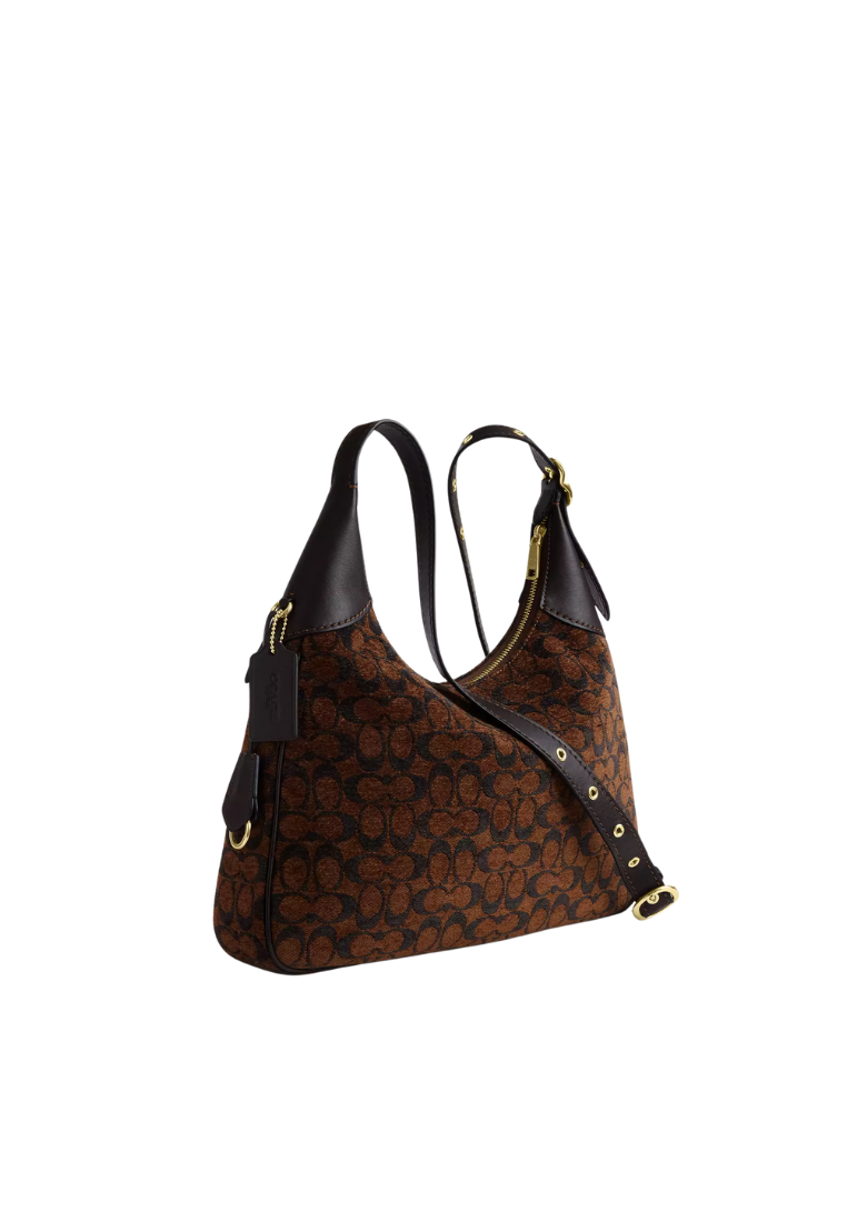 ( PREORDER ) Coach Ella In Signature Chenille Shoulder Bag In Gold CCE49