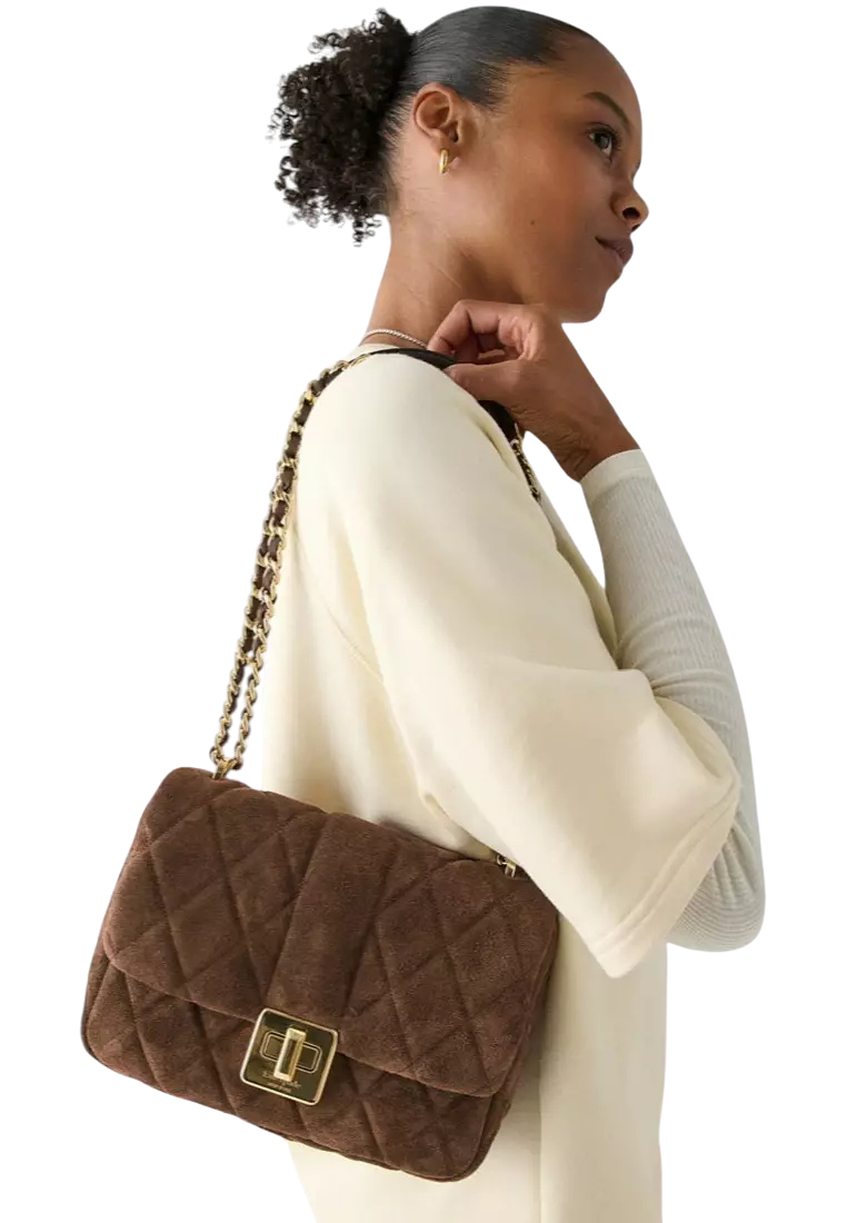 Kate Spade Carey Quilted Suede Small Crossbody Bag In Hot Fudge KM707