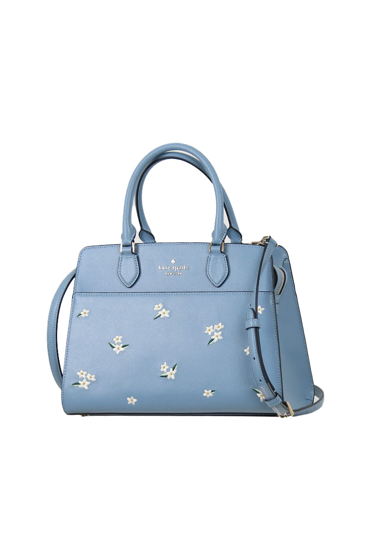Kate Spade Madison Floral Embroidered Crossbody Bag Medium Satchel In Polished Blue KC656