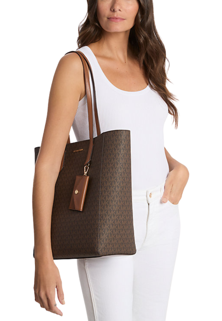 Michael Kors Vincent Large Signature Logo Tote Bag with Card Case In Brown 35F4G2VT7B