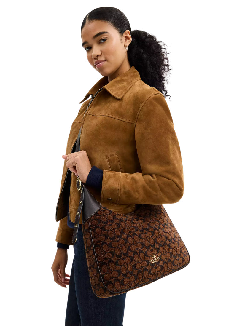 ( PREORDER ) Coach Ella In Signature Chenille Shoulder Bag In Gold CCE49