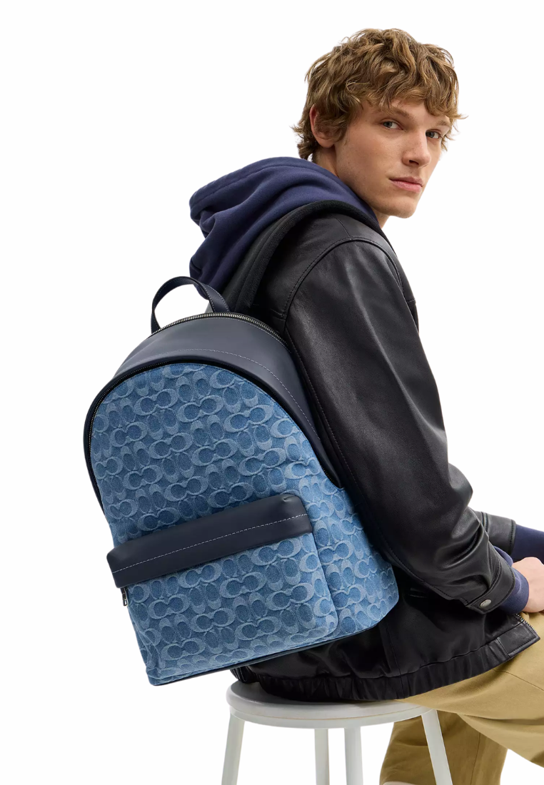 ( PREORDER ) Coach Taylor In Signature Denim Backpack In Silver Denim CDF23