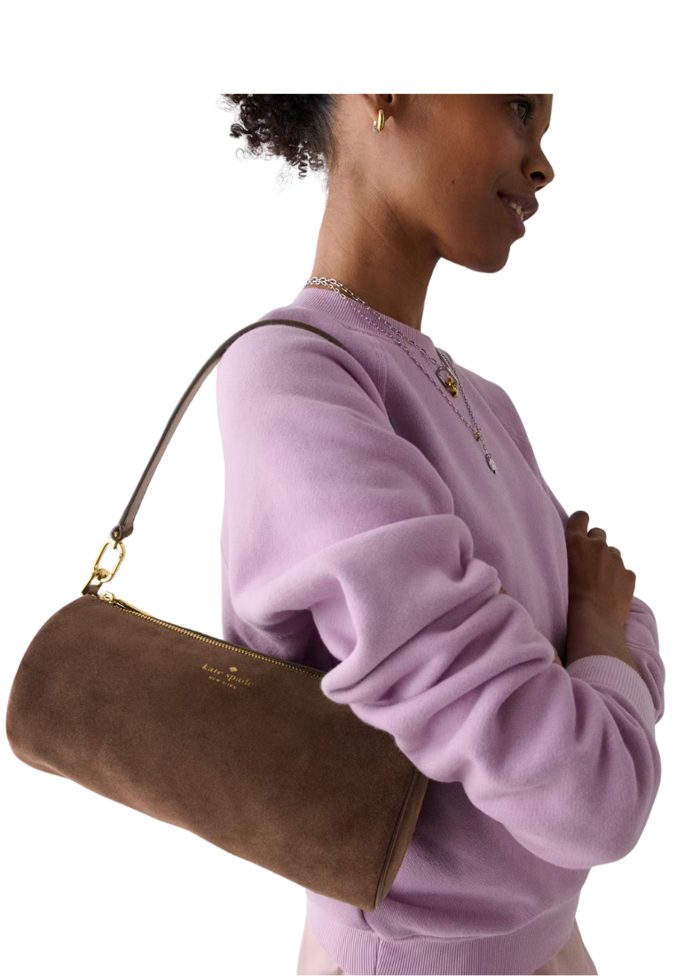 ( PREORDER ) Kate Spade Roulette Suede Medium Shoulder Bag In Hot Fudge KM699