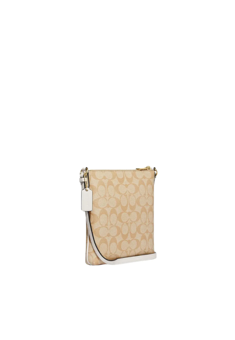 ( AS IS ) Coach Mini Rowan File Bag CF340 With Signature Canvas In Light Khaki Chalk