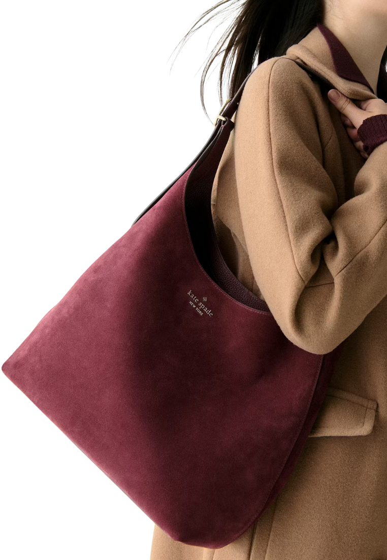 ( PREORDER ) Kate Spade 454 Suede Large Shoulder Bag In Dark Merlot KM151