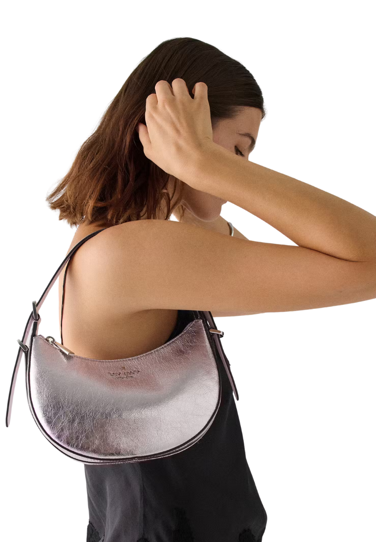 ( PREORDER ) Kate Spade Nova Crinkle Metallic Crescent Shoulder Bag In Lilac Moonlight KN205