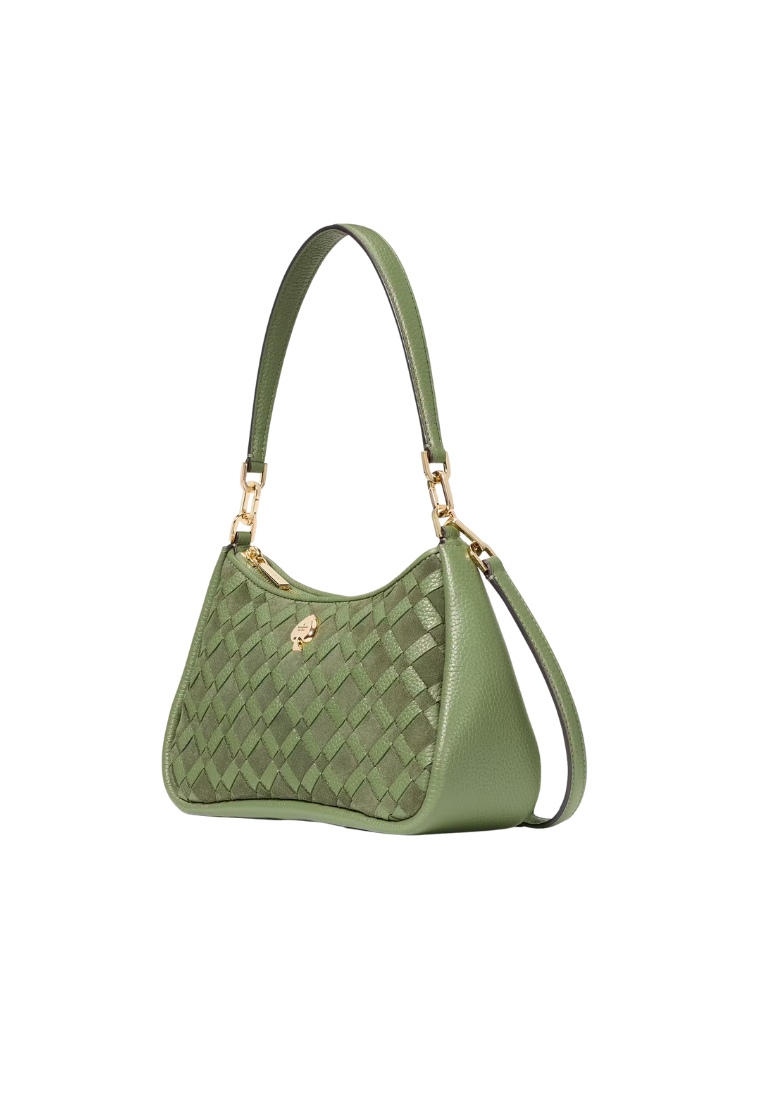 ( PREORDER ) Kate Spade Kayla Woven Leather Small Convertible Shoulder Bag In Cedar Stand KM149