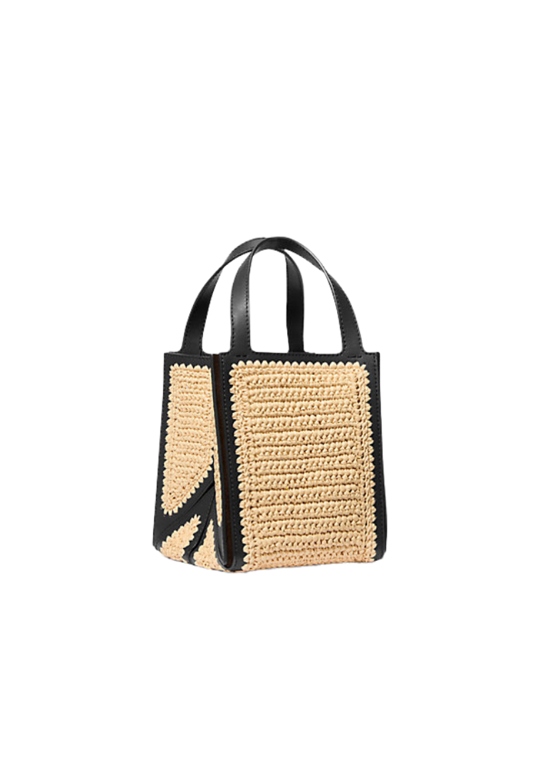 ( PREORDER ) Michael Kors Jordi Small Hand-Crocheted and Leather Tote Bag In Natural Black 30S5G9JT5W