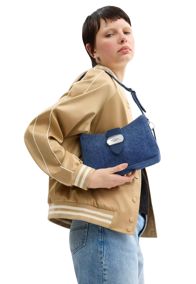 ( PREORDER ) Coach Eliza In Signature Denim Shoulder Bag In Denim Silver CAK45