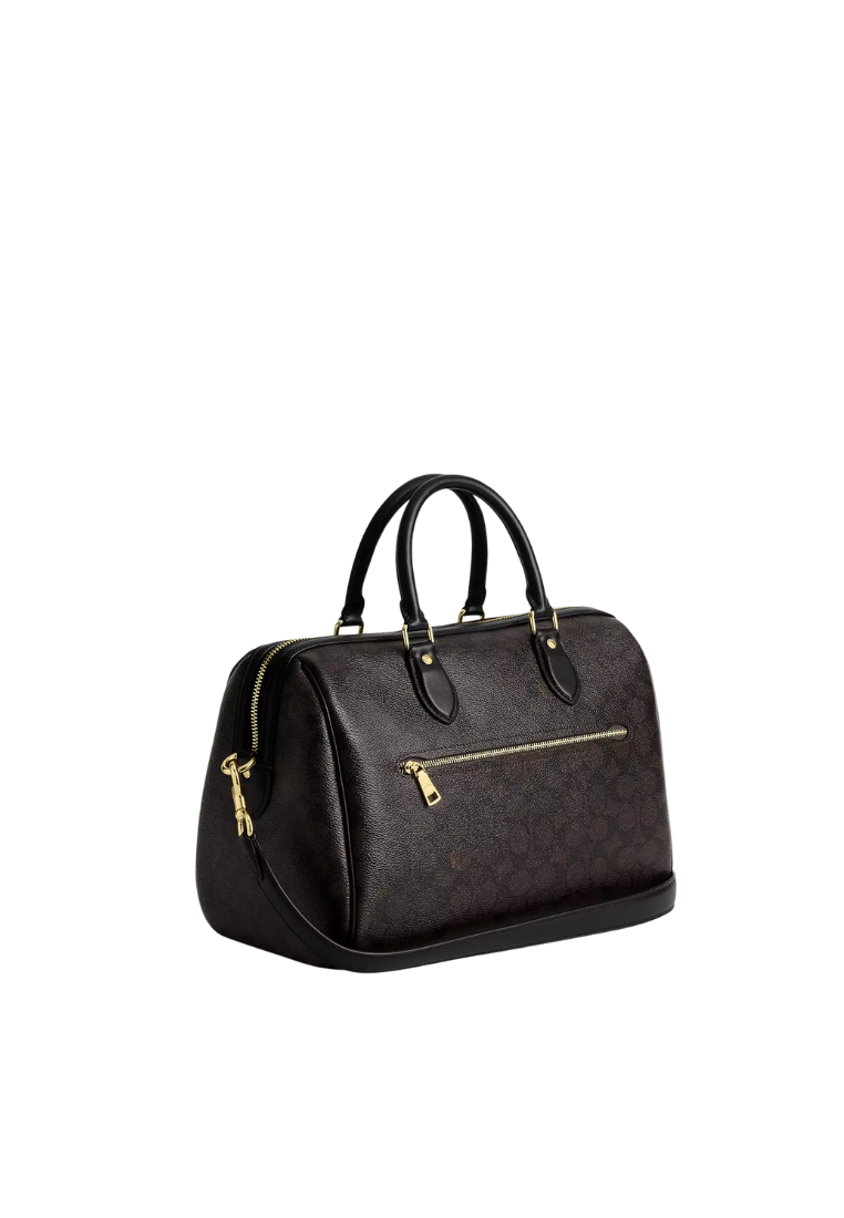 ( PREORDER ) Coach Rowan Large In Signature Canvas Satchel Bag In Gold Walnut Black CV959
