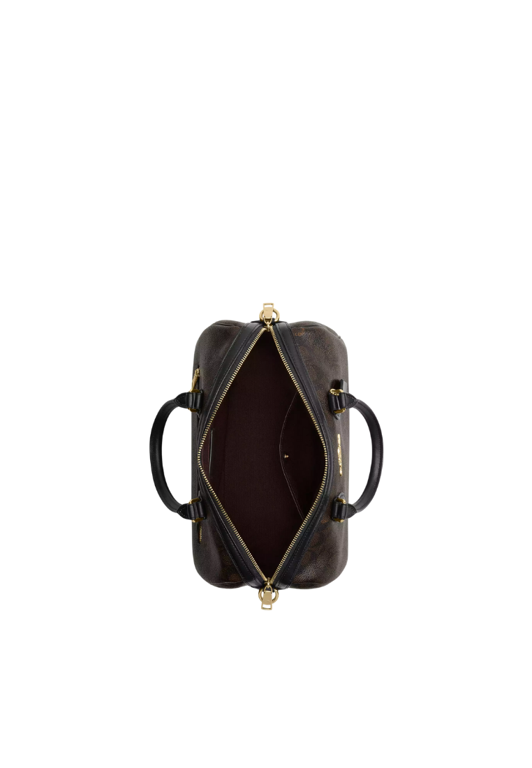 ( PREORDER ) Coach Rowan Large In Signature Canvas Satchel Bag In Gold Walnut Black CV959