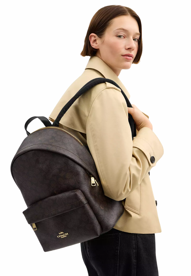 ( PREORDER ) Coach Taylor Small In Signature Canvas Backpack In Walnut Black CDW76