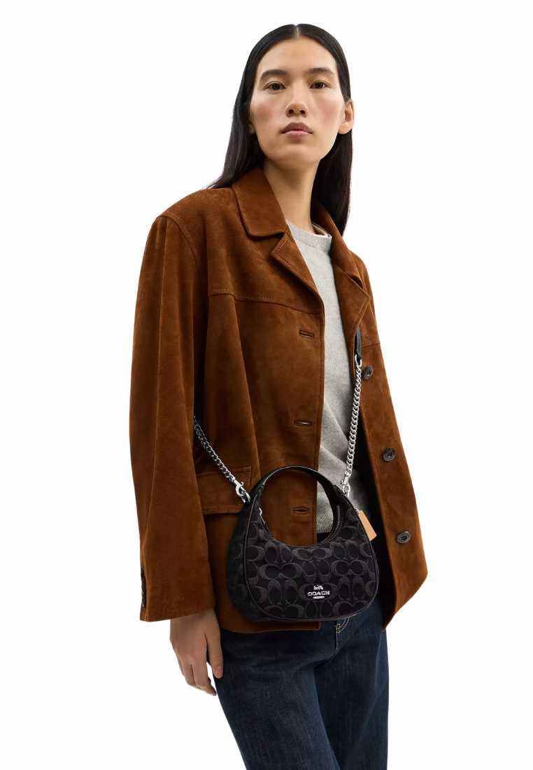 ( PREORDER ) Coach Carmen Mini In Signature Denim Crossbody Bag In Silver Black CCZ47