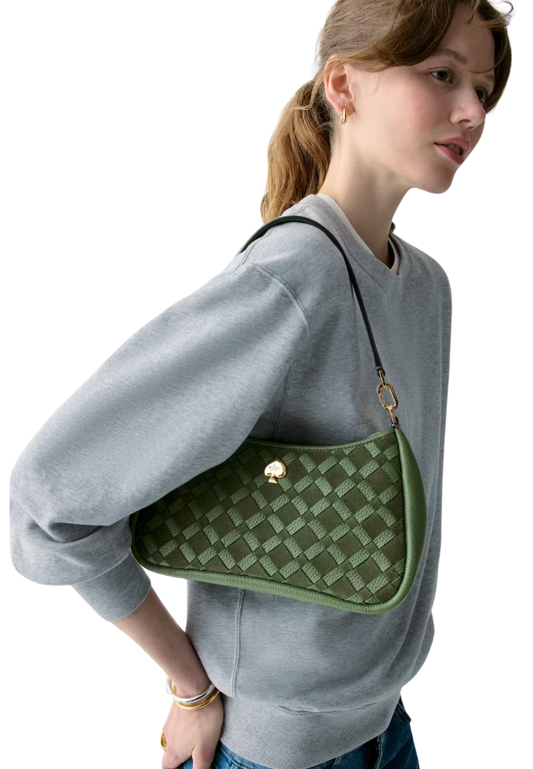( PREORDER ) Kate Spade Kayla Woven Leather Small Convertible Shoulder Bag In Cedar Stand KM149