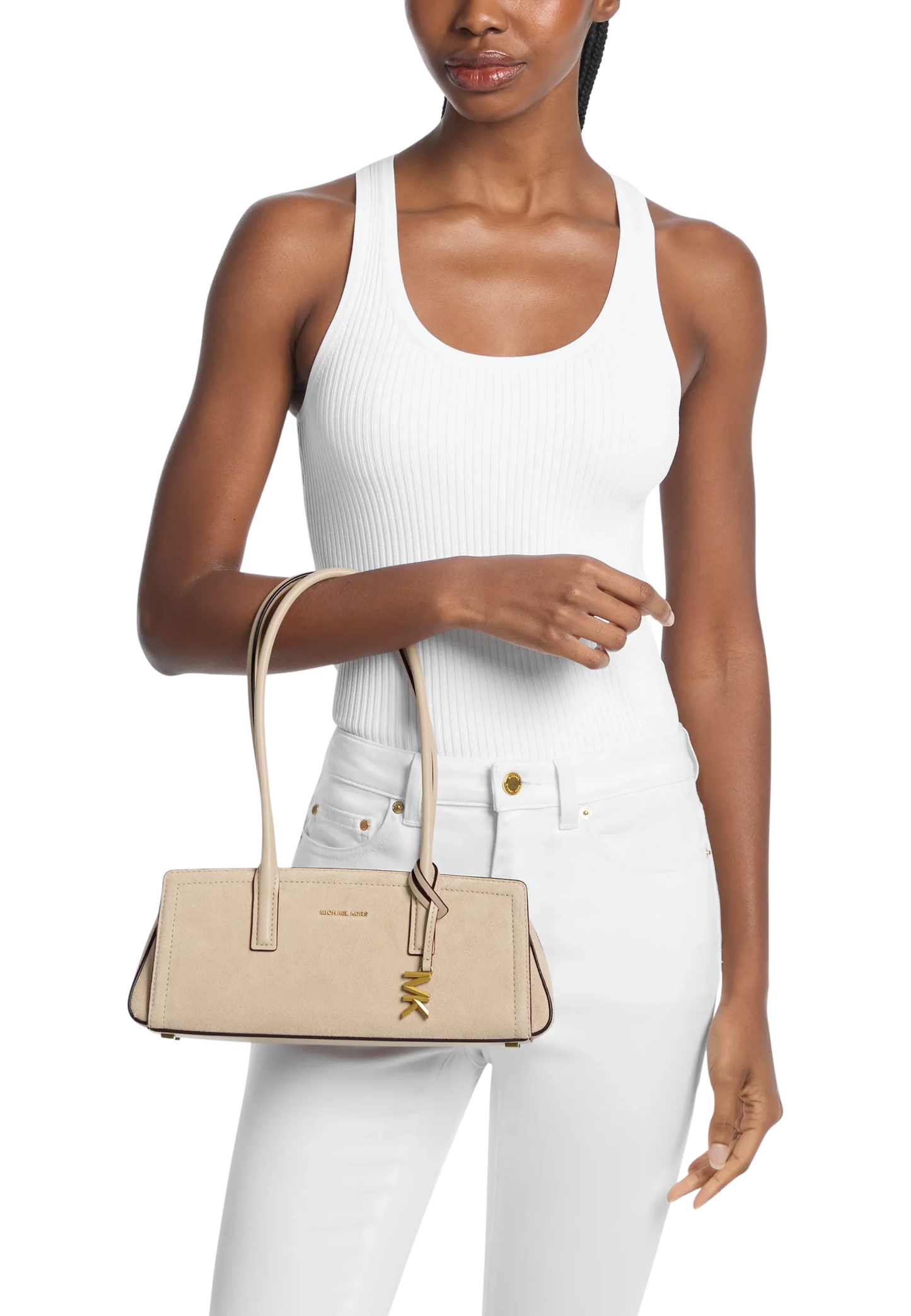 ( PREORDER ) Michael Kors Laila Small Suede Shoulder Bag In Khaki 30T6A9IT0S