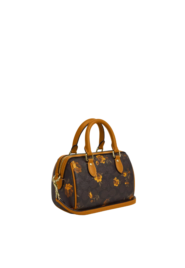 ( PREORDER ) Coach Mini Rowan In Signature Canvas With Floral Print Crossbody Bag In Walnut Yellow CCF31