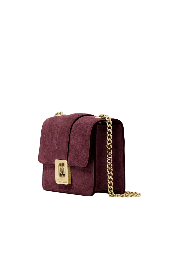 ( PREORDER ) Kate Spade Phoebe Suede Turnlock Mini Flap Crossbody bag In Dark Merlot KM146
