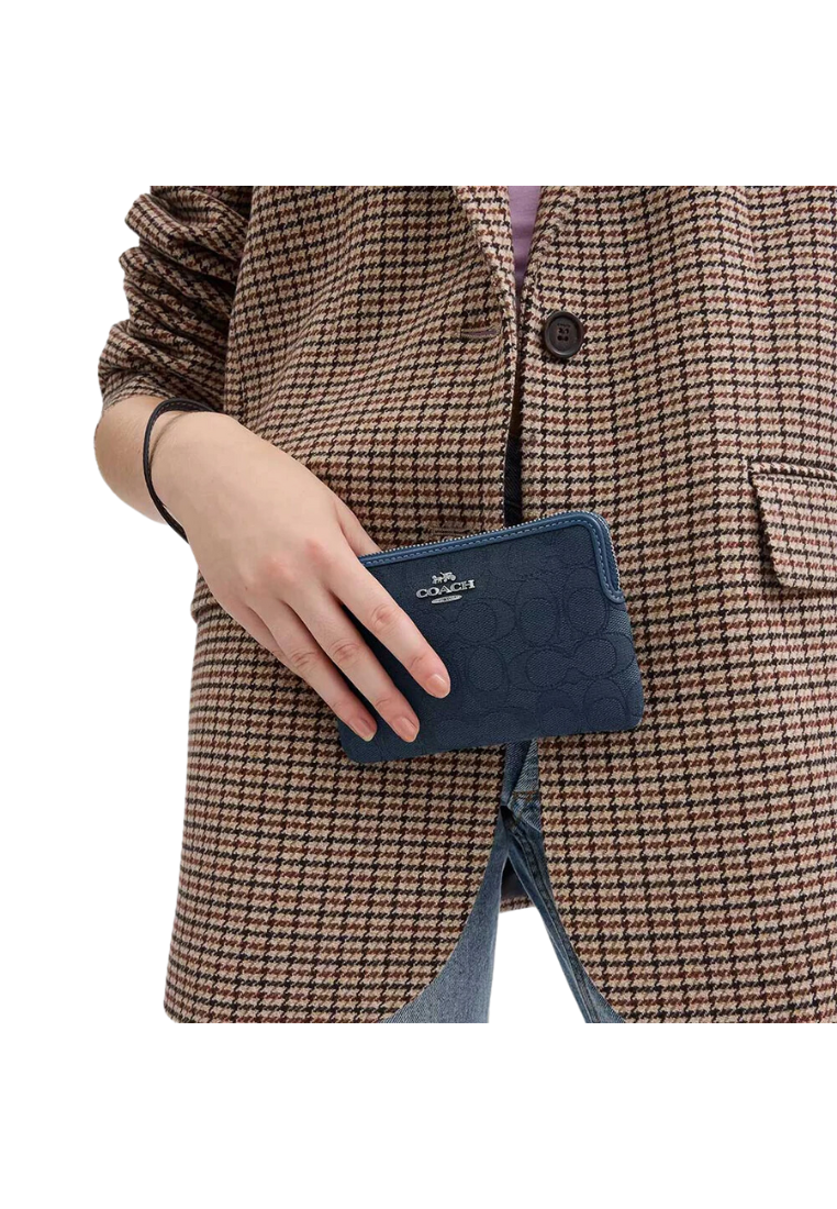 Coach Corner Zip Wristlet Signature Jacquard In Dark Denim CW862