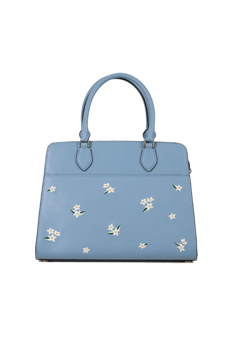 Kate Spade Madison Floral Embroidered Crossbody Bag Medium Satchel In Polished Blue KC656