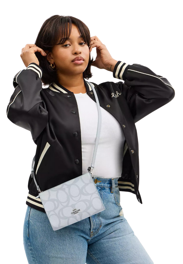 ( PREORDER ) Coach Slim In Sketch Signature Canvas Crossbody Bag In Silver Ice Blue CBL93