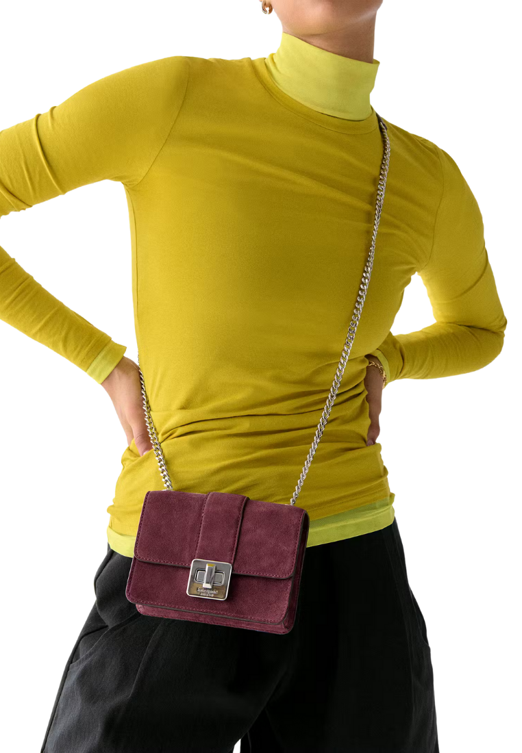 ( PREORDER ) Kate Spade Phoebe Suede Turnlock Mini Flap Crossbody bag In Dark Merlot KM146