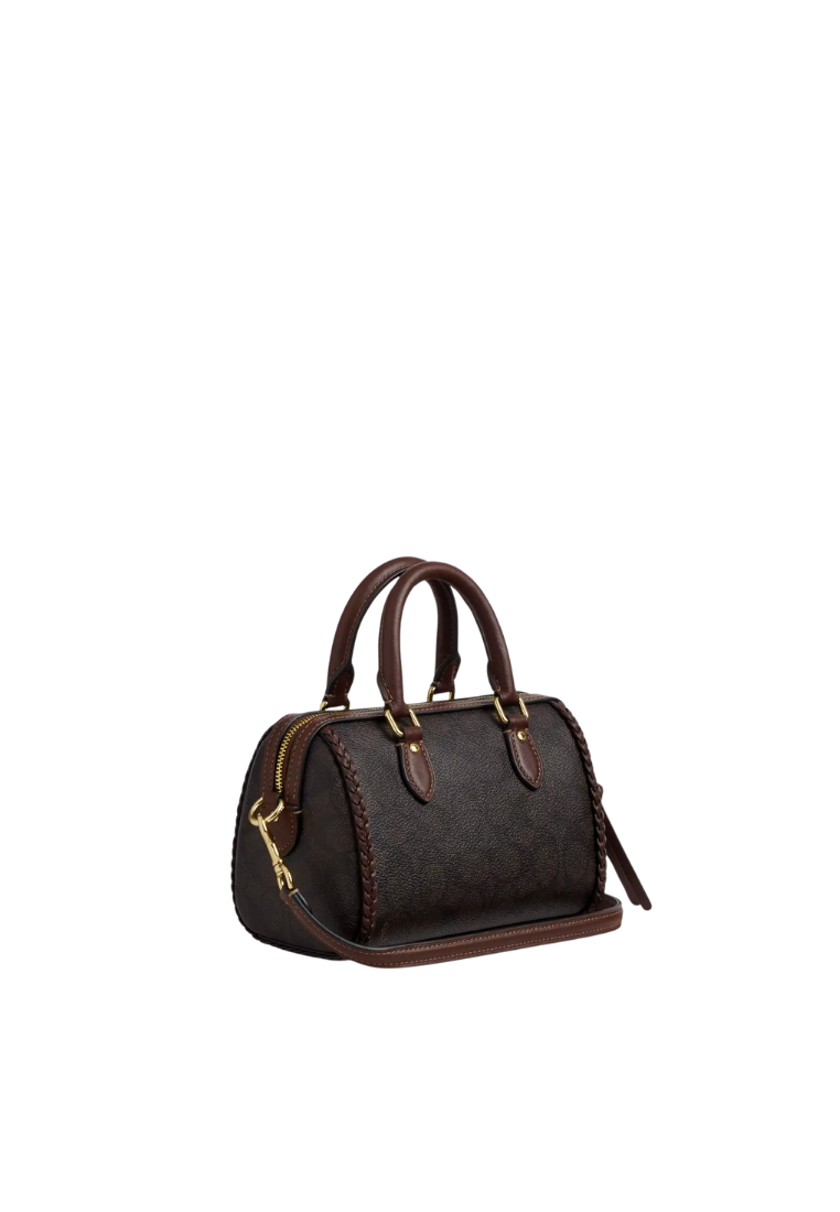 ( PREORDER ) Coach Mini Rowan In Signature Canvas With Fringe Crossbody Bag In Walnut Maple CCF30