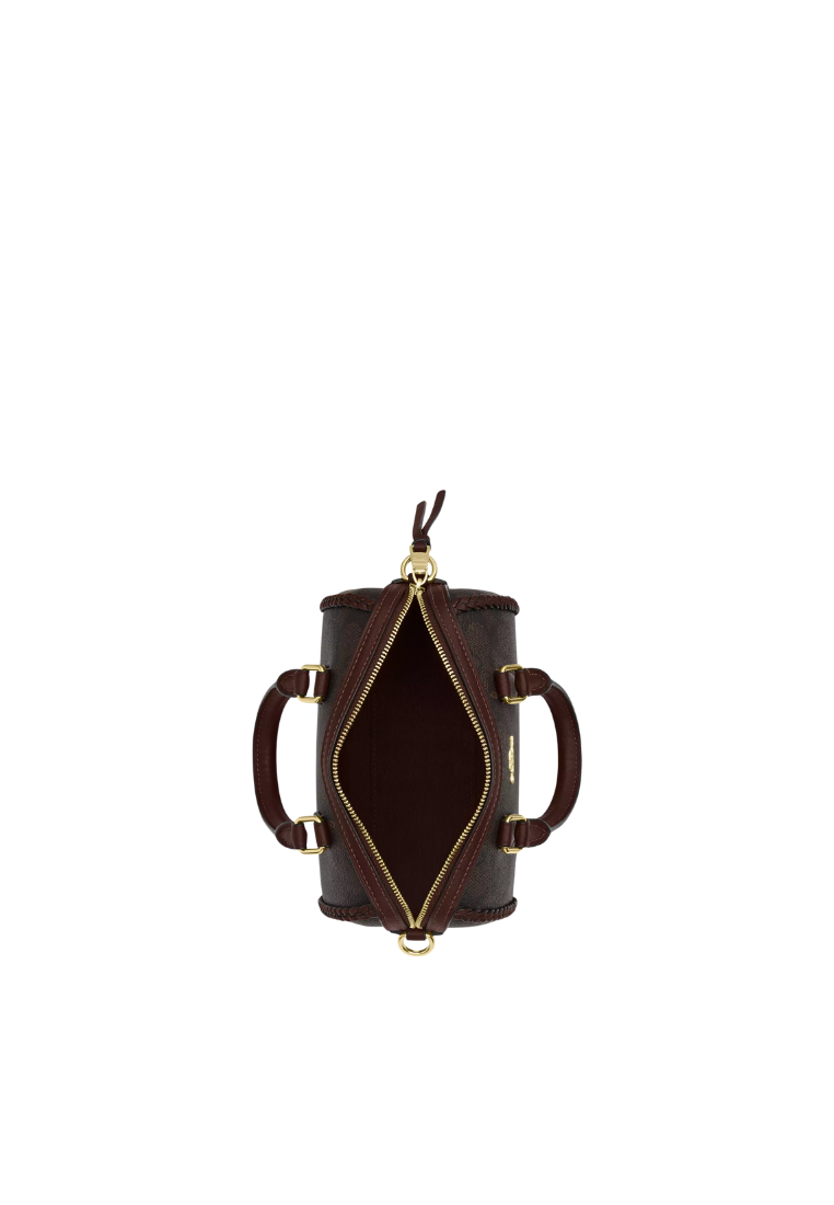 ( PREORDER ) Coach Mini Rowan In Signature Canvas With Fringe Crossbody Bag In Walnut Maple CCF30