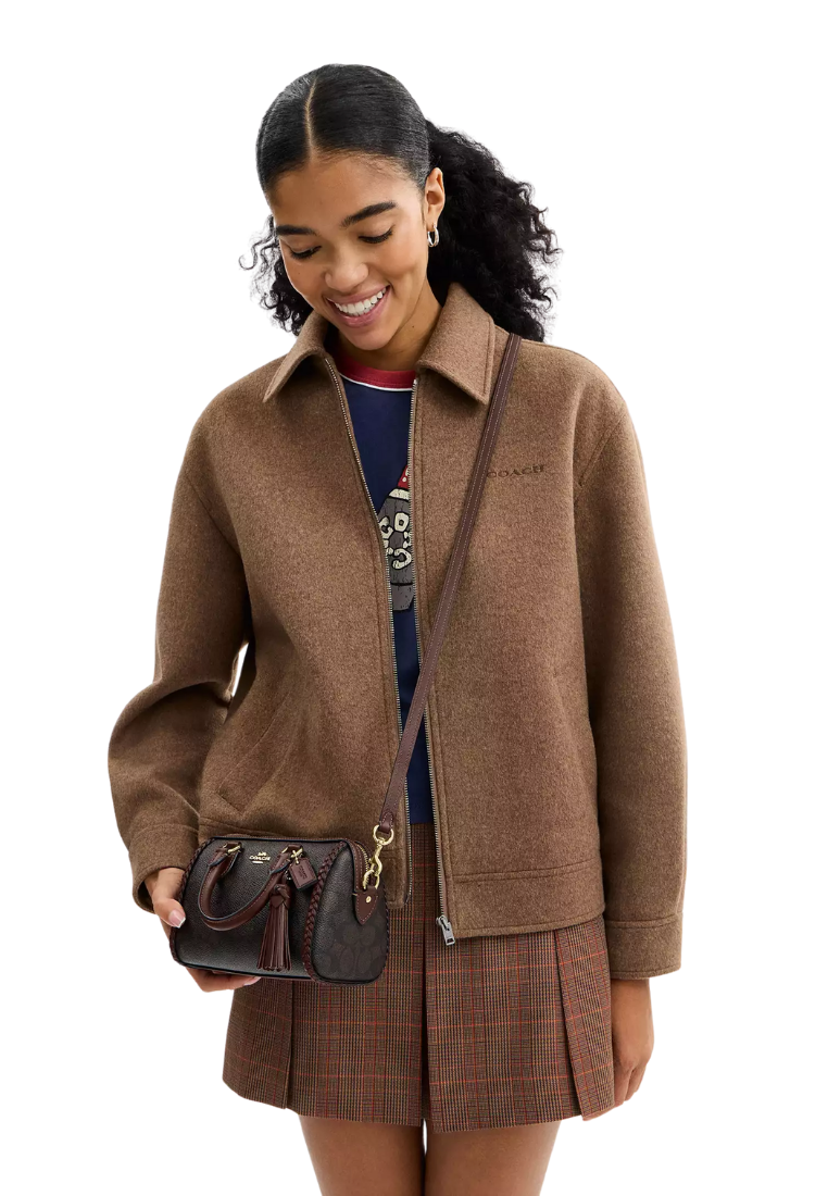 ( PREORDER ) Coach Mini Rowan In Signature Canvas With Fringe Crossbody Bag In Walnut Maple CCF30