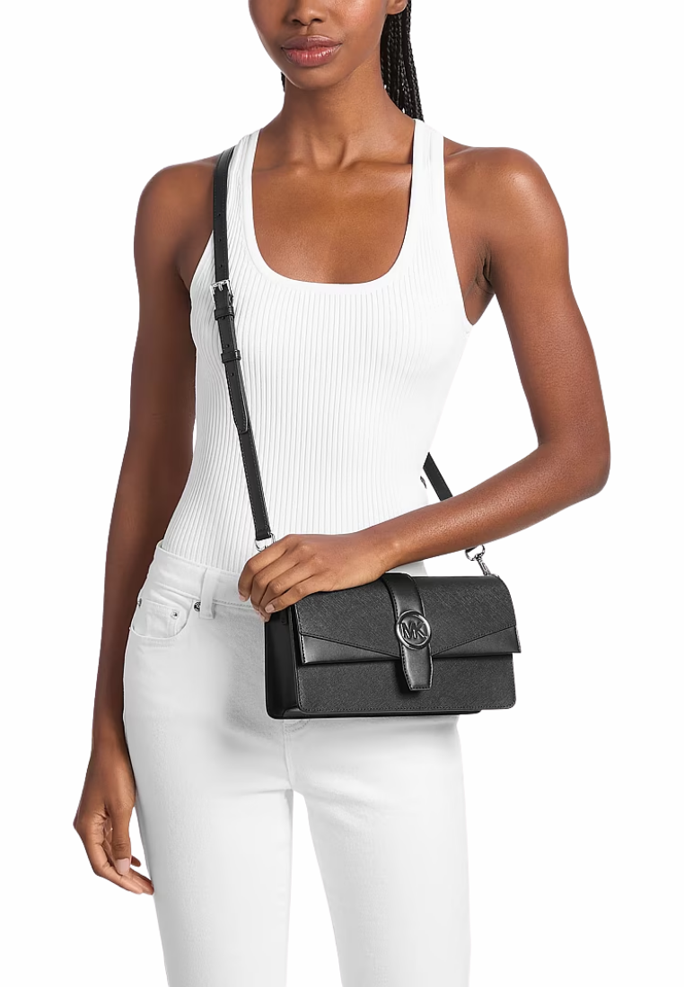 ( PREORDER ) Michael Kors Greenwich Medium Saffiano Leather Convertible Shoulder bag In Black 35S5SGRL2L