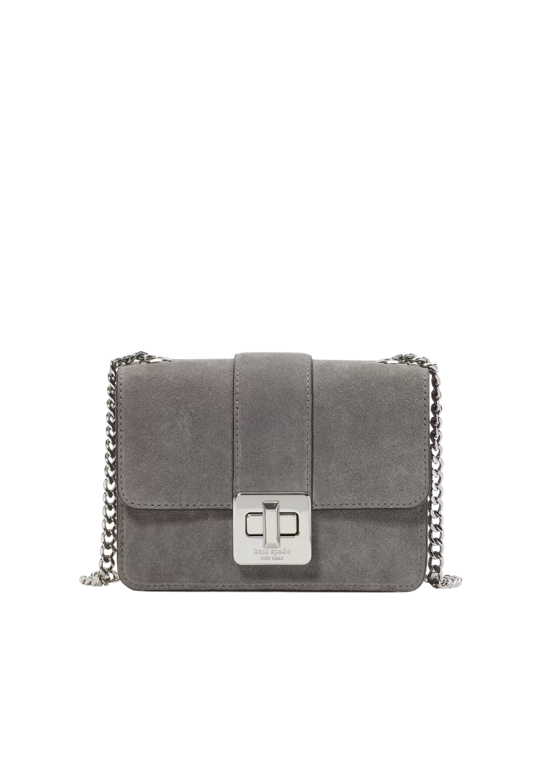 ( PREORDER ) Kate Spade Phoebe Suede Turnlock Mini Flap Crossbody bag In Hare Grey KM146