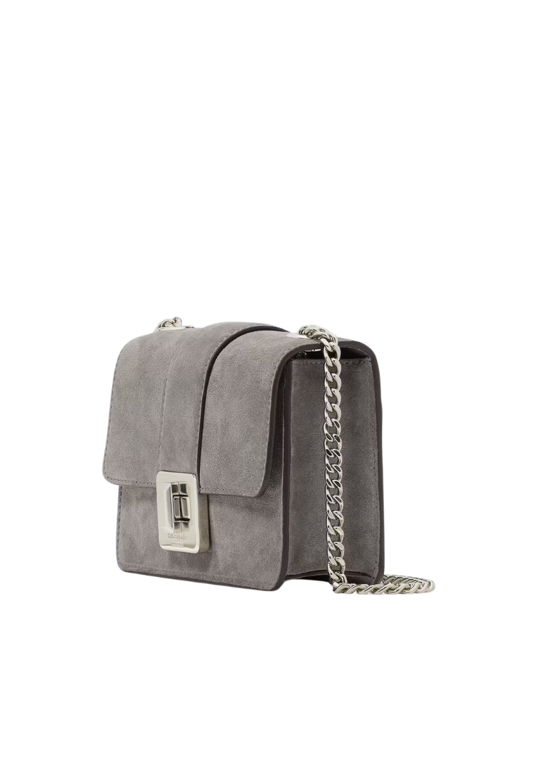( PREORDER ) Kate Spade Phoebe Suede Turnlock Mini Flap Crossbody bag In Hare Grey KM146