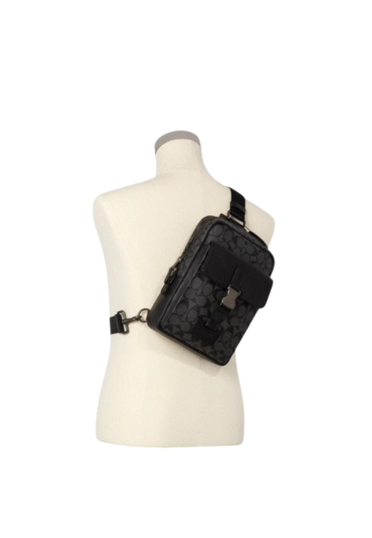 Coach Signature Track Pack C2711 Crossbody Bag In Charcoal