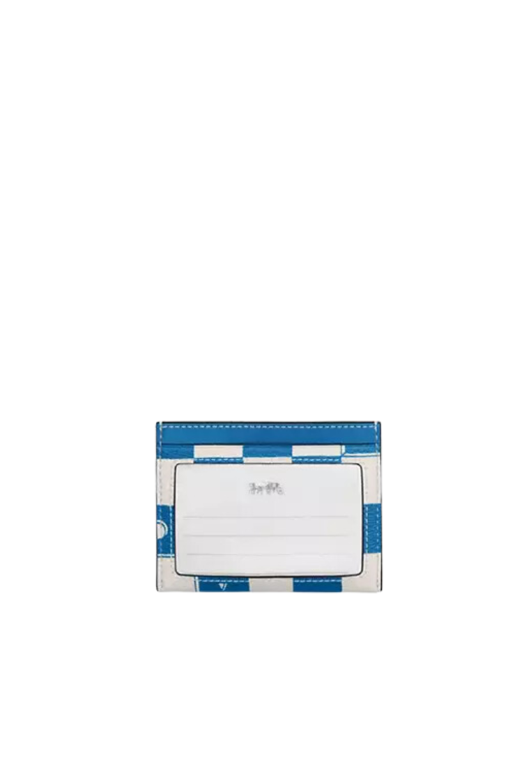 Coach Slim Id Card Case With Checkerboard Print In Bluejay Chalk CR396