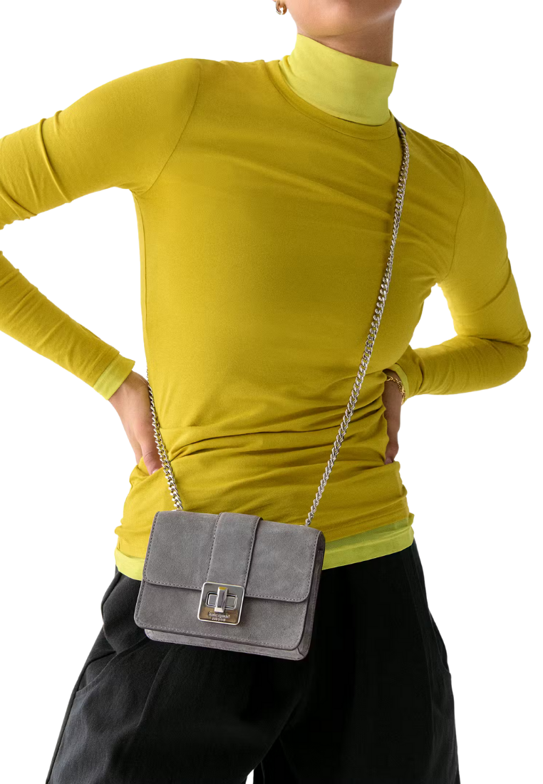 ( PREORDER ) Kate Spade Phoebe Suede Turnlock Mini Flap Crossbody bag In Hare Grey KM146