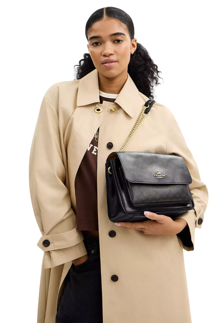 ( PREORDER ) Coach Elodie In Signature Canvas Crossbody Bag In Gold Walnut Black CCF10