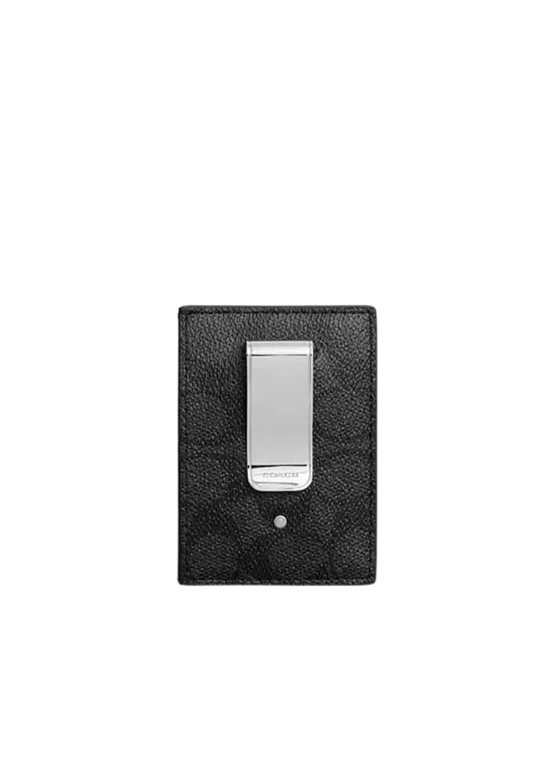 ( PREORDER ) Coach Money Clip In Signature Canvas Card Case In Charcoal CW726