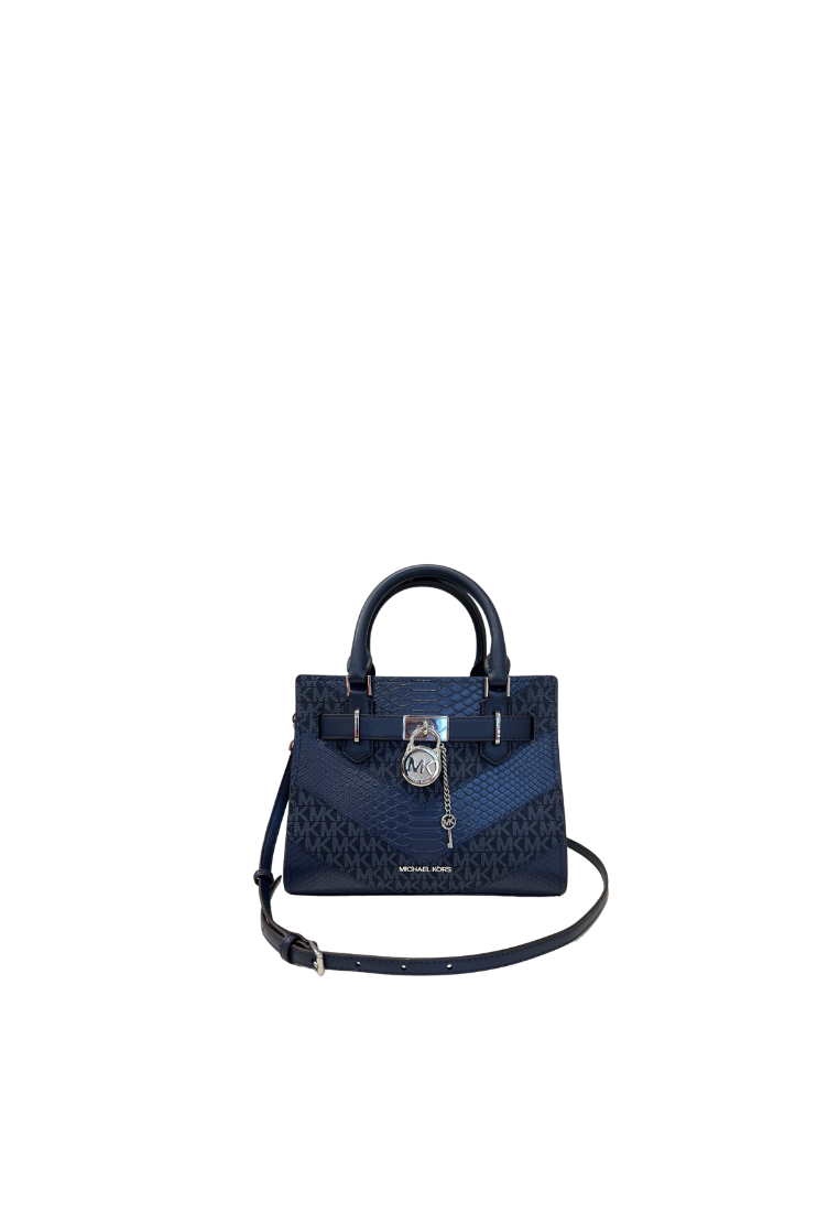 Michael Kors Hamilton XS Snake Satchel Bag In Navy 35R4SH5C0G