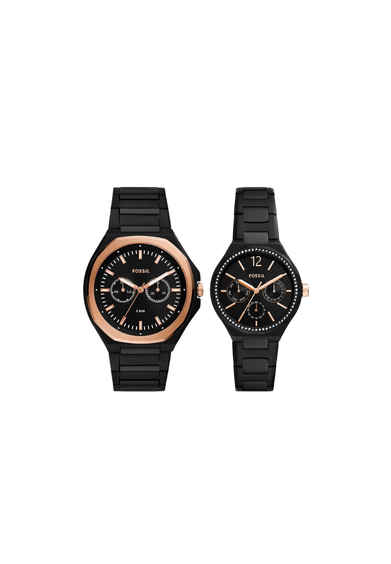 Fossil His and Her Multifunction BQ2645SET Black Stainless Steel Watch