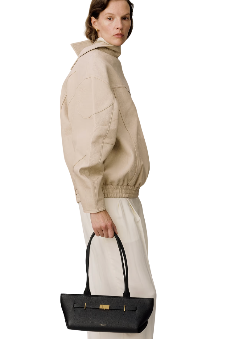 ( PREORDER ) Demellier The New York Shoulder Bag In Black Suede DE004