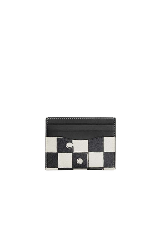 Coach Slim Id Card Case With Checkerboard Print In Black Chalk CR396