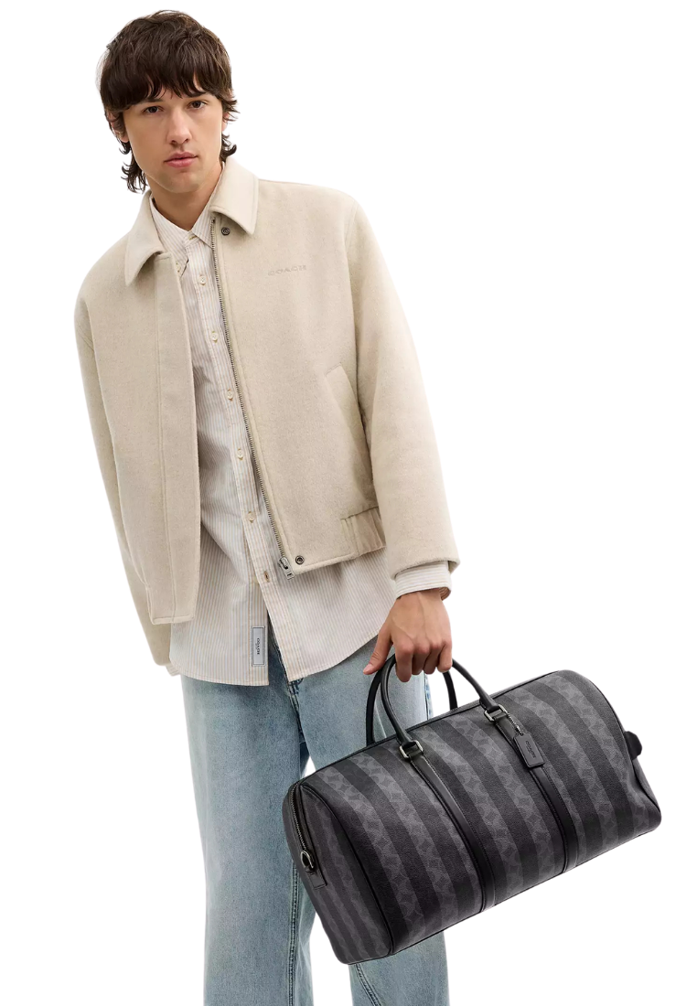 ( PREORDER ) Coach Venturer In Signature Canvas With Stripes Duffle Bag In Grey CDX94
