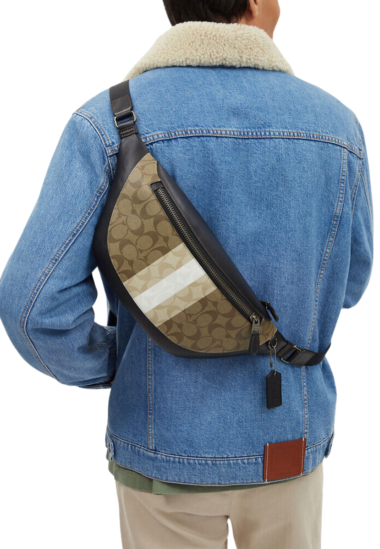 Coach Warren Belt Bag In Blocked Signature Canvas With Varsity Stripe In Khaki Multi CQ038